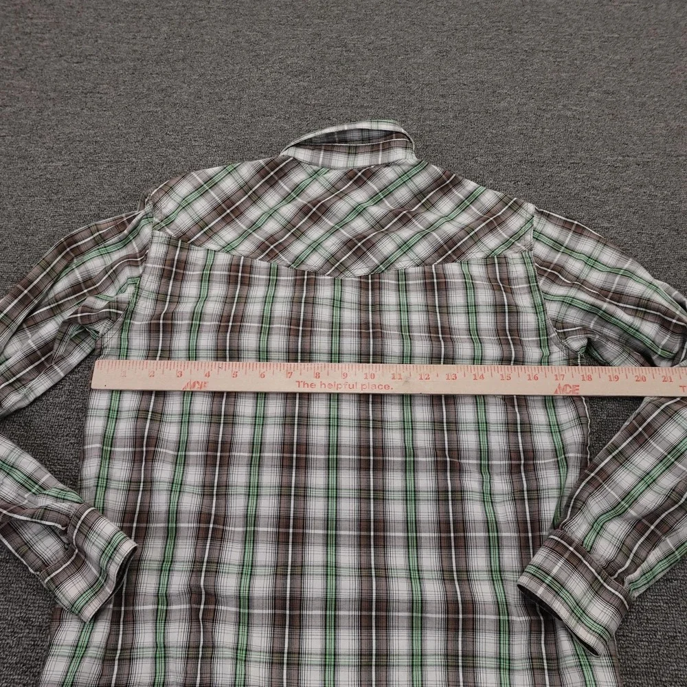 Cinch Shirt Boys Large Green Brown Plaid Long Sleeve Western Snap Cowboy Casual